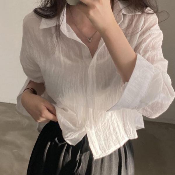 여성 여름 면 셔츠 1P 크롭 긴팔 남방 바캉스룩