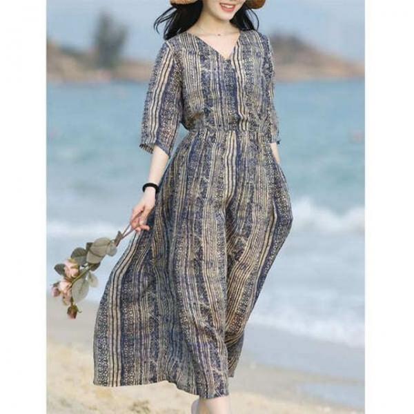 패턴 여성 롱원피스 휴양지룩 모시 반팔 치마 원피스