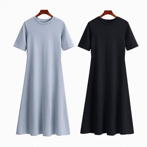 A라인 여성 반팔 롱 원피스 무지 심플 여름 데이트룩