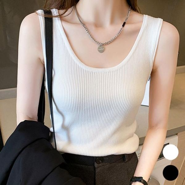 여성 골지 나시 슬리브리스 니트탑 데일리 이너티