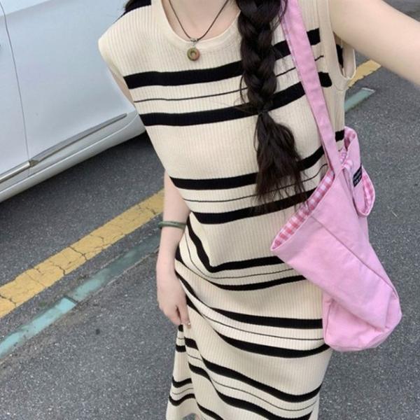 여성 스트라이프 나시 롱 원피스 H라인 여름 데일리