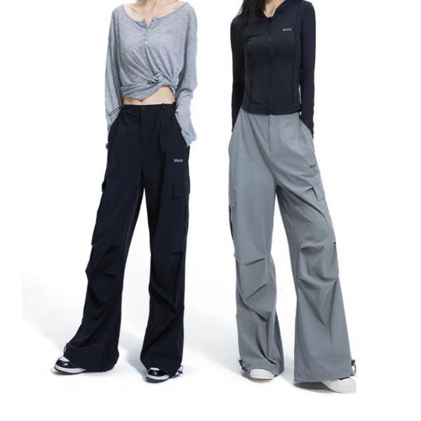 여성팬츠 세련된 A라인 와이드핏 더블스트링 카고바지