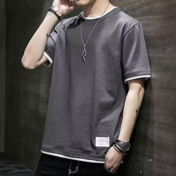 남성 페이크 투피스 반팔티 1P 여름 패션 라운드넥