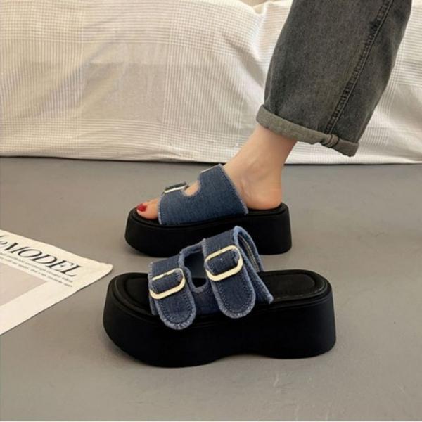 캐주얼 통굽 버클 여성