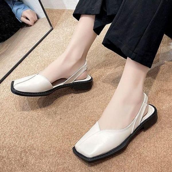 여성 스퀘어 슬링백 샌들 플랫 여름 플랫 슈즈