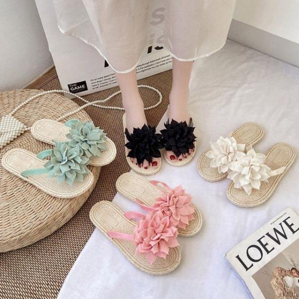 여성 예쁜 시폰 플라워 포인트 여름철 쪼리 슬리퍼