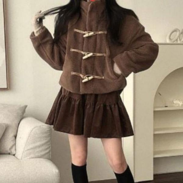 여성 겨울 포근한 뽀글이 귀여운 크롭 떡볶이 코트