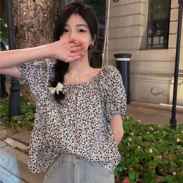 여성 꽃무늬 퍼프소매 블라우스 1P 오프숄더 반팔