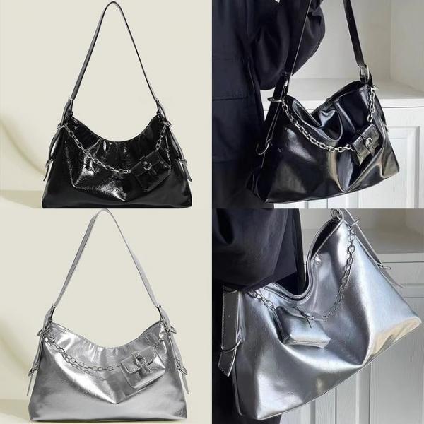 미니체인숄더백 여성 가방 데일리 무지 실버 포인트