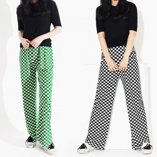 바둑판 무늬 패턴 여성 허리 밴딩 편한 트레이닝 팬츠