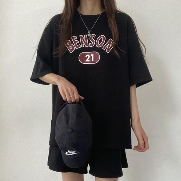 여성 반팔 반바지 셋업 데일리 산책룩 오버핏