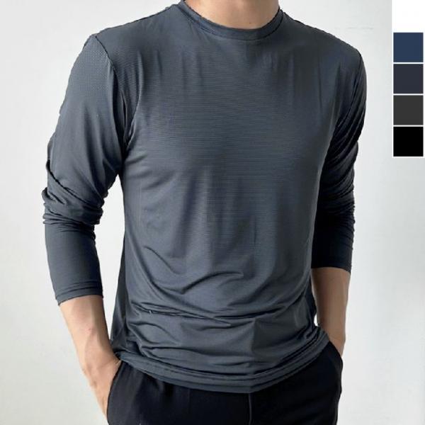 라운드 긴팔쿨 티셔츠 1P 남자 여름 데일리 무지티
