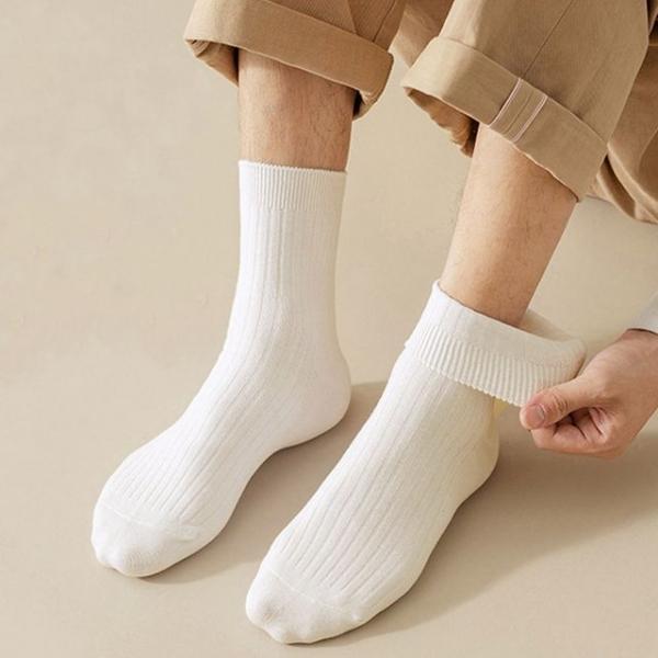 화이트 골지 남성 중목 양말 3켤레 깔끔 기본 스타일