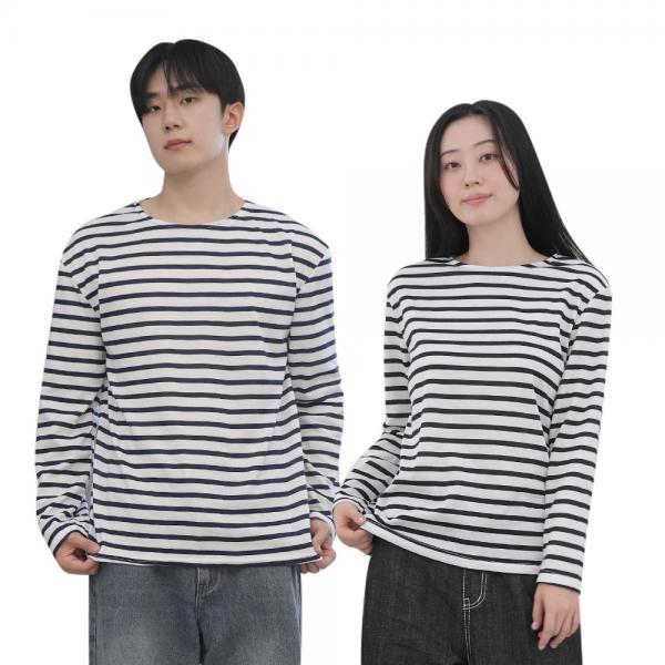 남녀공용 스트라이프 티셔츠 여성 남성 긴팔 단가라 줄무늬 기본티 학생 단체복 커플티 줄티 라운드넥
