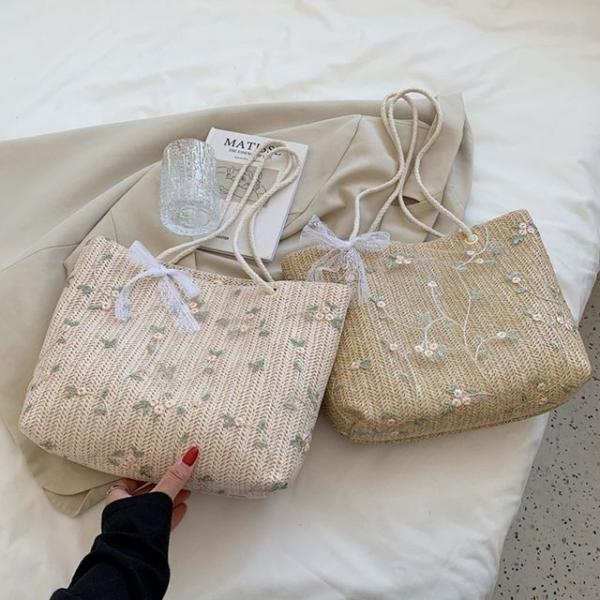 여성 여름 가벼운 핸드 쇼퍼 가방 예쁜 라탄 숄더 백