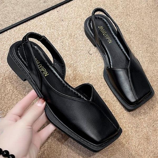 여성 사각코 밴딩 스트랩 슬링백 구두