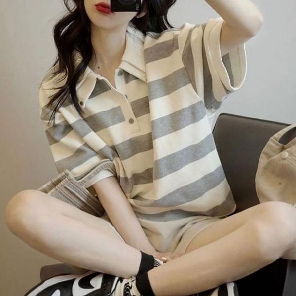 20대 30대 귀여운 여자 스타일 더블 카라 반팔티