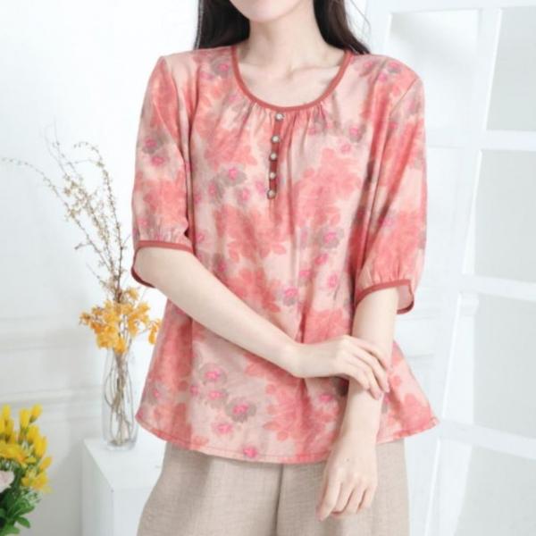 여성 여름 데일리 인견 플라워 7부 빅사이즈 블라우스