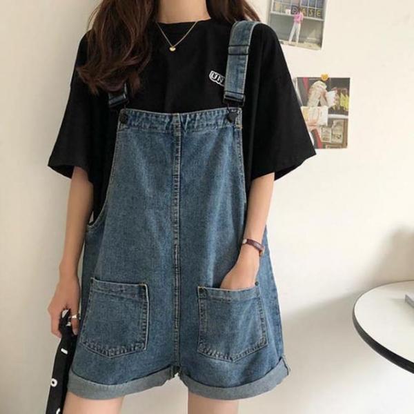 귀여운 여성 스타일 롤업 패션 반바지 멜빵 청 반바지