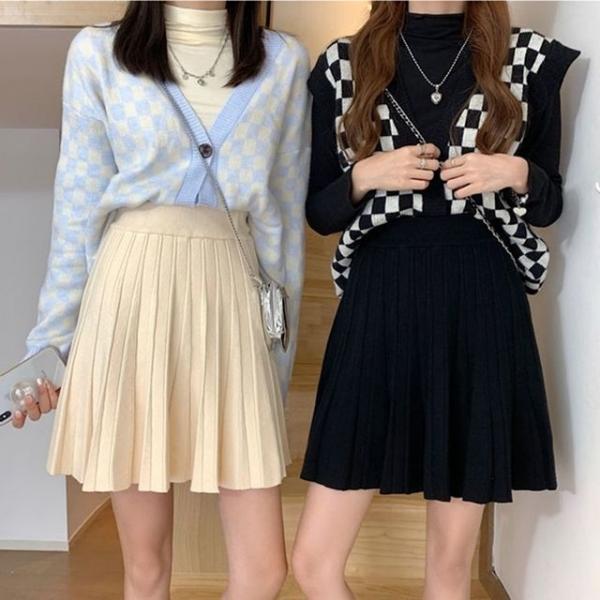 여성 하이웨이스트 허리밴딩 니트 플 치마 스커트