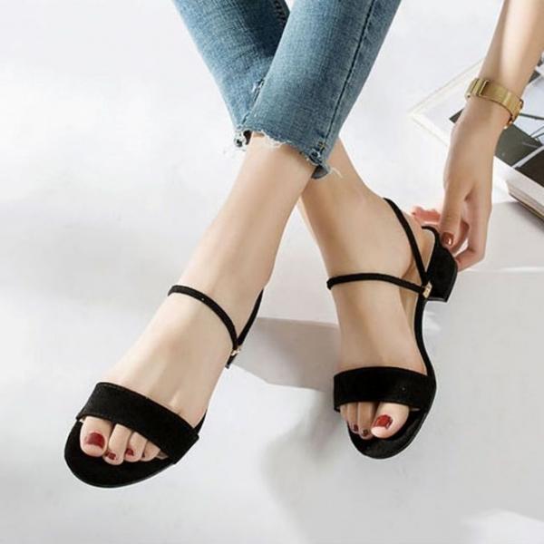 여자 스웨이드 미들굽 여름신발 스트랩샌들 데일리