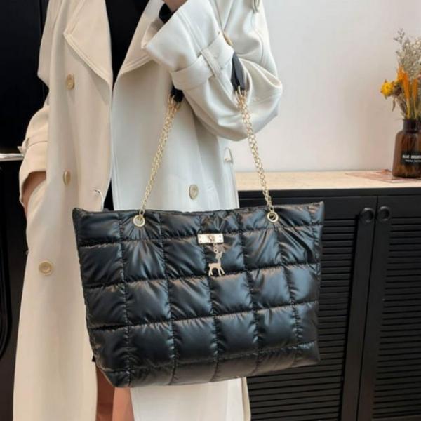 골드 블랙 실버 체인 패브릭 퀼팅 패딩 가방