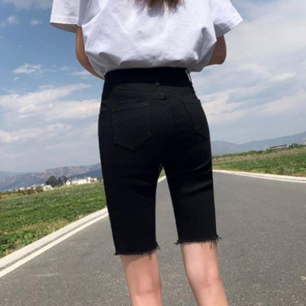 편한 여성 블랙 하이웨스트 스판 5부 팬츠 반바지