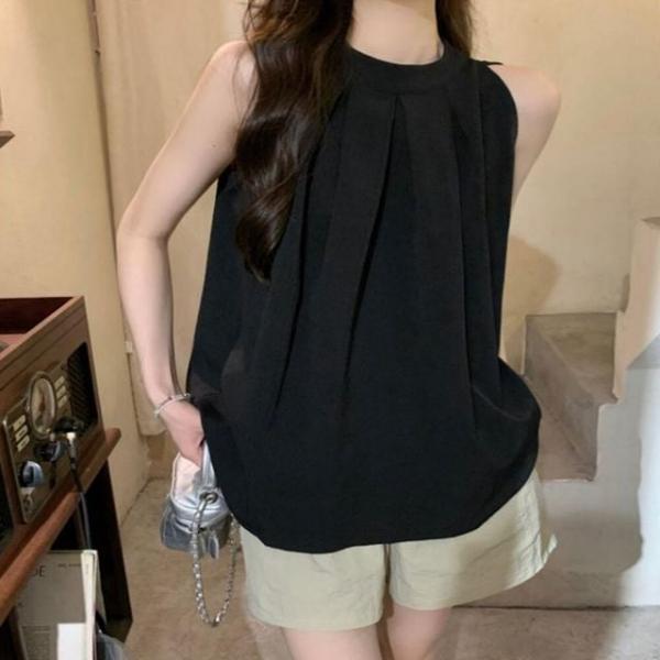 가볍고시원한 홀터넥 셔링디자인 여성 민소매블라우스