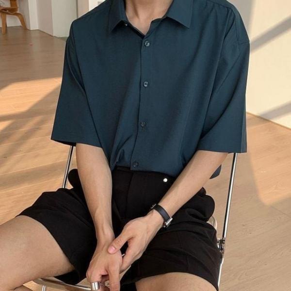 남자 오버핏 쿨링반팔 셔츠 머슬핏반팔