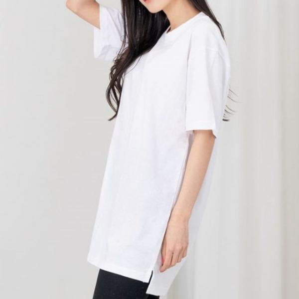 여성 반팔티 라운드티 여자 반팔 티셔츠 롱티 화이트