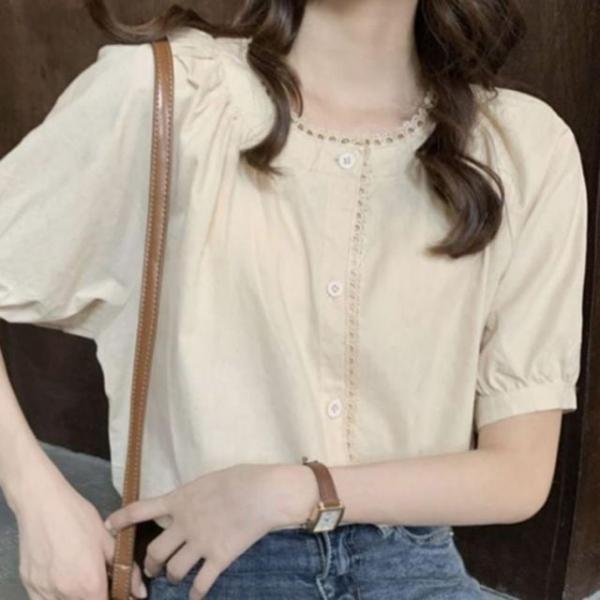 반팔 레이스 블라우스 여성 여자 여름 셔츠