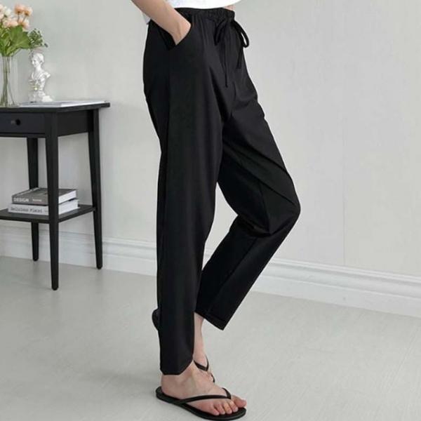 여성 시원한 쿨 검정 긴 여름바지 캐주얼 직장인 20대