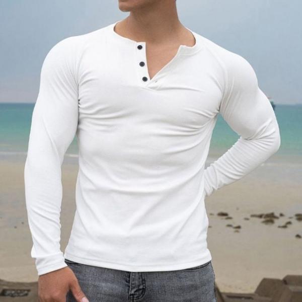 남성 슬림핏 스타일 브이넥 신축성 좋은 긴팔 티셔츠