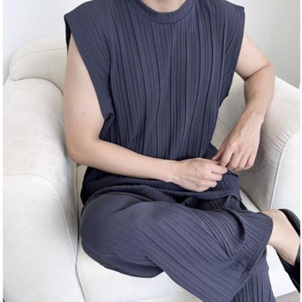 와이드 남자 플세트 밴딩 주름 바지 나시 세트