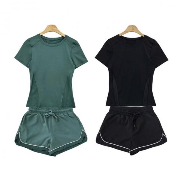 여성 스포츠 반팔 3부 반바지 트레이닝 세트 헬스복