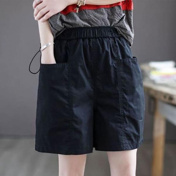 포켓 여성 밴딩 반바지 캐주얼 데일리 여자 면팬츠