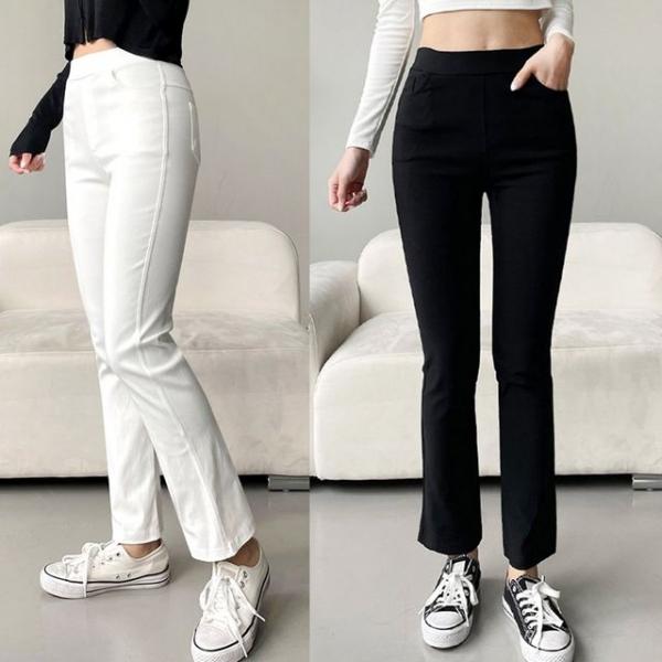 여성 스판력 좋은 허리 밴딩 부츠컷 스타일 패션 바지