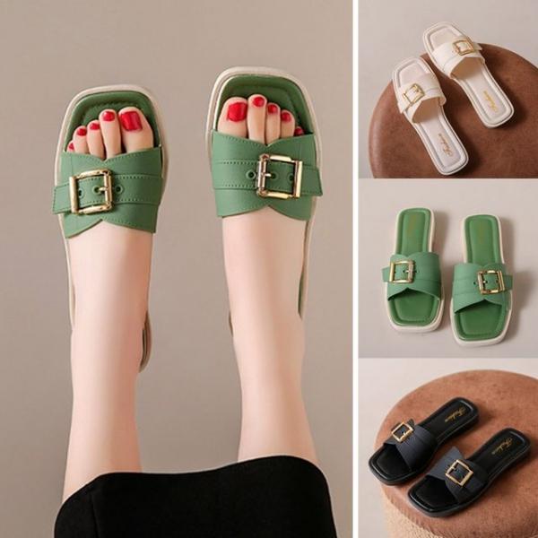 편안한 여성 외출 슈즈 버클 플랫 스타일 슬리퍼
