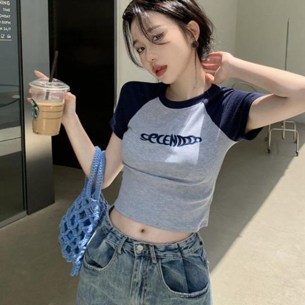 20대 30대 여자 외출 골지 나그랑 짧은 크롭 반팔티