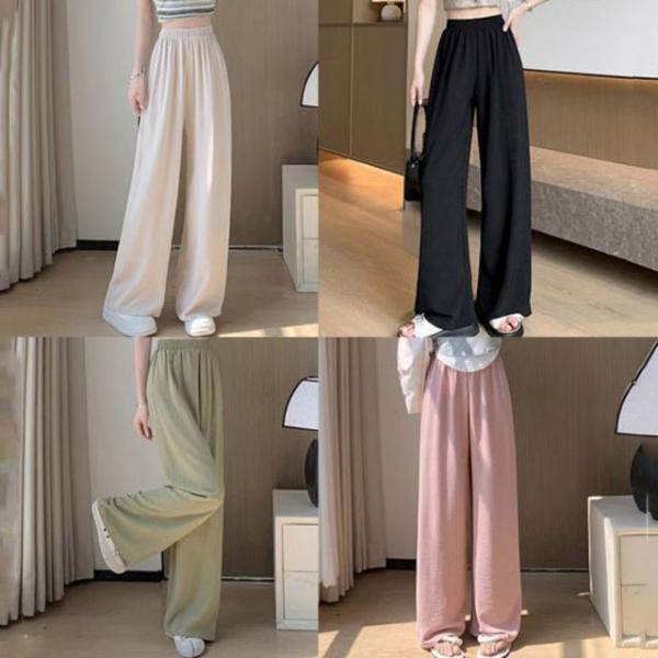 여성 찰랑찰랑 부드러운 소재 허리밴딩 와이드핏 바지
