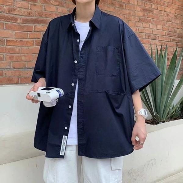 남성 데일리 오버핏 캐주얼 반팔 셔츠