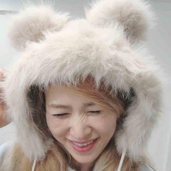 여성 베어 풍성한 퍼 귀도리 방한모