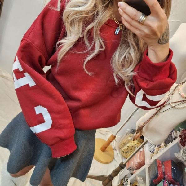 겨울 박시 와인 양기모 루즈핏 여성 데일리 맨투맨