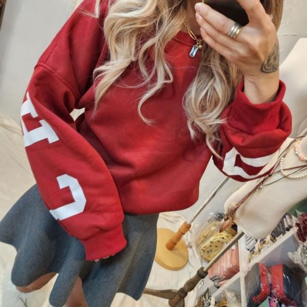 겨울 박시 와인 양기모 루즈핏 여성 데일리 맨투맨