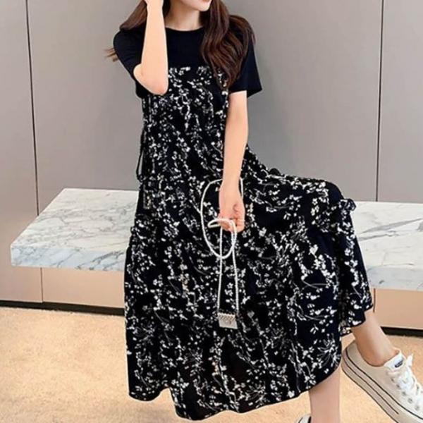 여자 꽃무늬 플라워 패턴 스타일리쉬 반팔 원피스