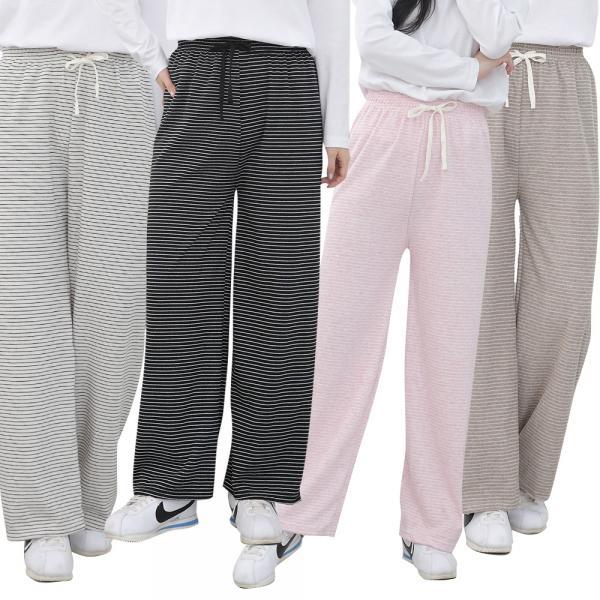 스트라이프 통바지 와이드 팬츠 추리닝 사방스판 여성 빅사이즈 간절기 홈웨어 실내복 밴딩 와이드 팬츠 줄