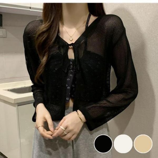 여름 시원한 여성 시스루 레이어드 숏 크롭 가디건