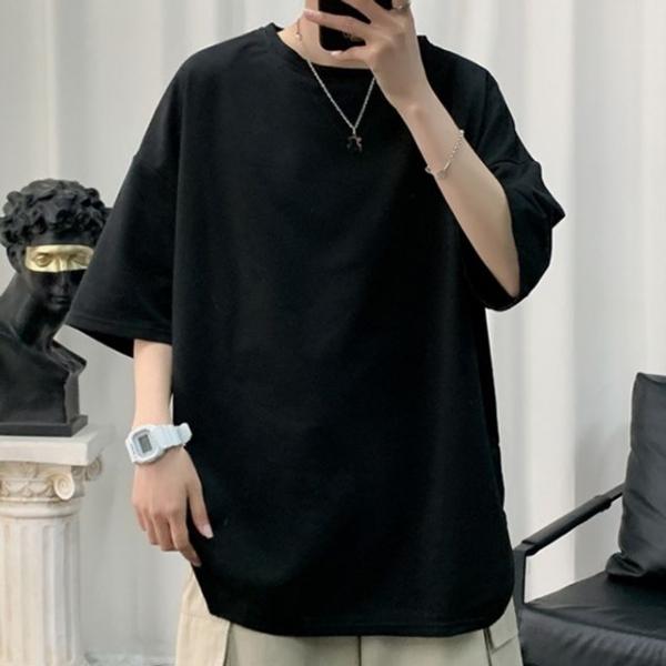 남성 오버핏 무지티셔츠 옆트임 캐주얼반팔