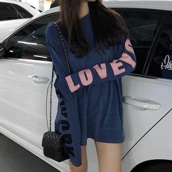 루즈핏 티셔츠 여자 긴팔 블루 핑크 데이트 패션