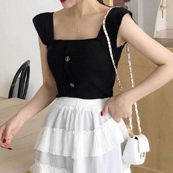 스퀘어넥 오프숄더 니트 여자 여름 데일리 데이트룩